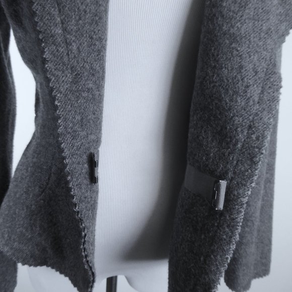 JULIA wool knit Jacket gray blazer herringbone pinked edge wool fitted 8 - Picture 9 of 12